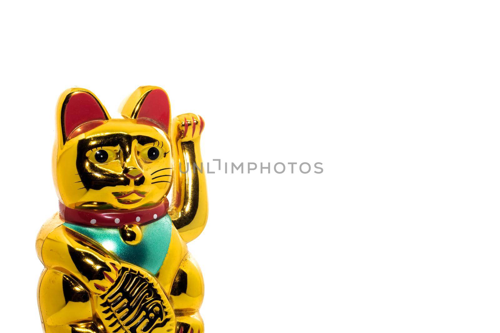 Chinese cat calling for luck close up, isolated on white background