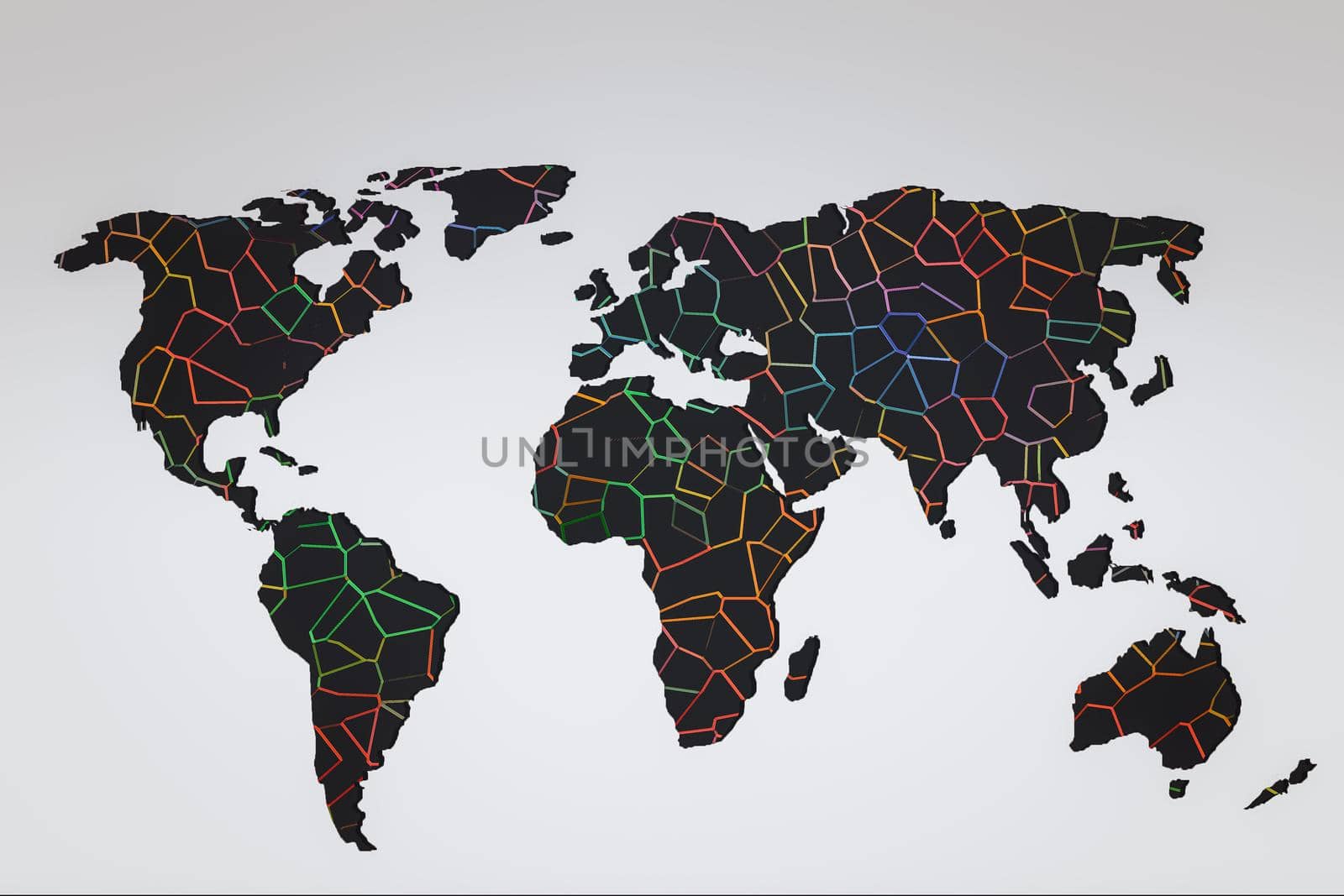 Roughly outlined world map with a colorful background patterns