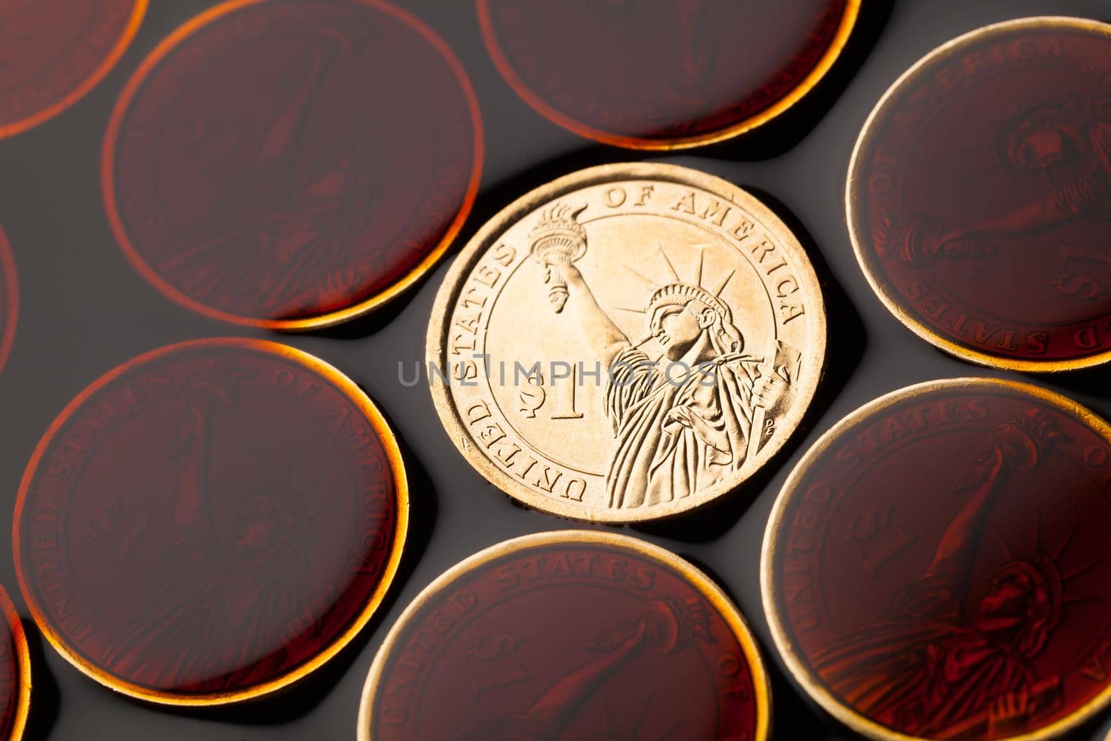 dollar coins in the crude oil - barrel price concept