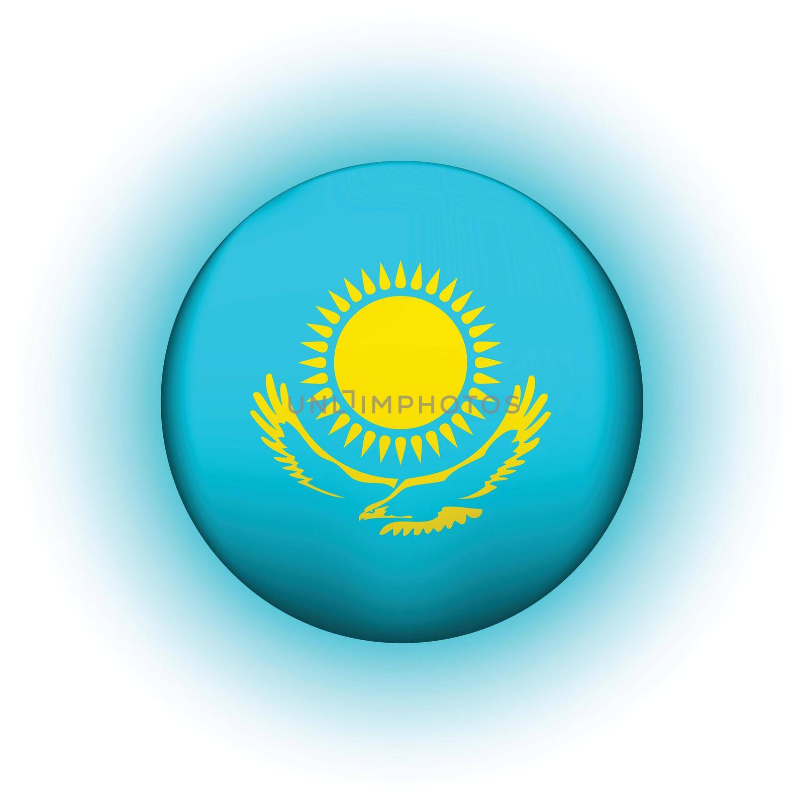 Glass light ball with flag of Kazakhstan. Round sphere, template icon. Kazakh national symbol. Glossy realistic ball, 3D abstract vector illustration highlighted on a white background. Big bubble by allaku