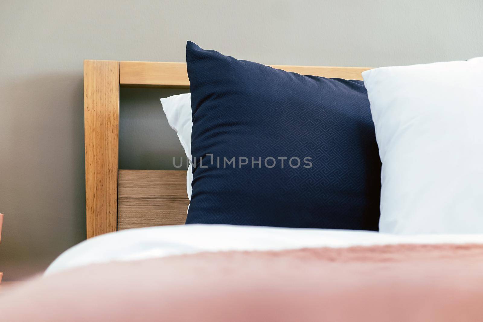 Modern white bed and pillow in the morning mood,interior decoration
