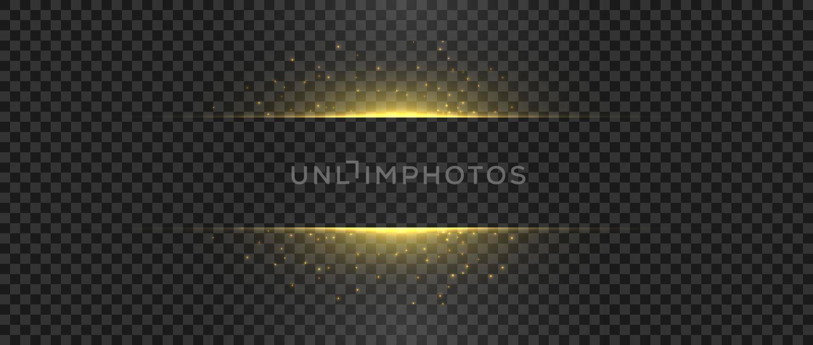 Golden lights and sparks. Gold flash sparkle. Horizontal vector glowing shapes by Elena_Garder