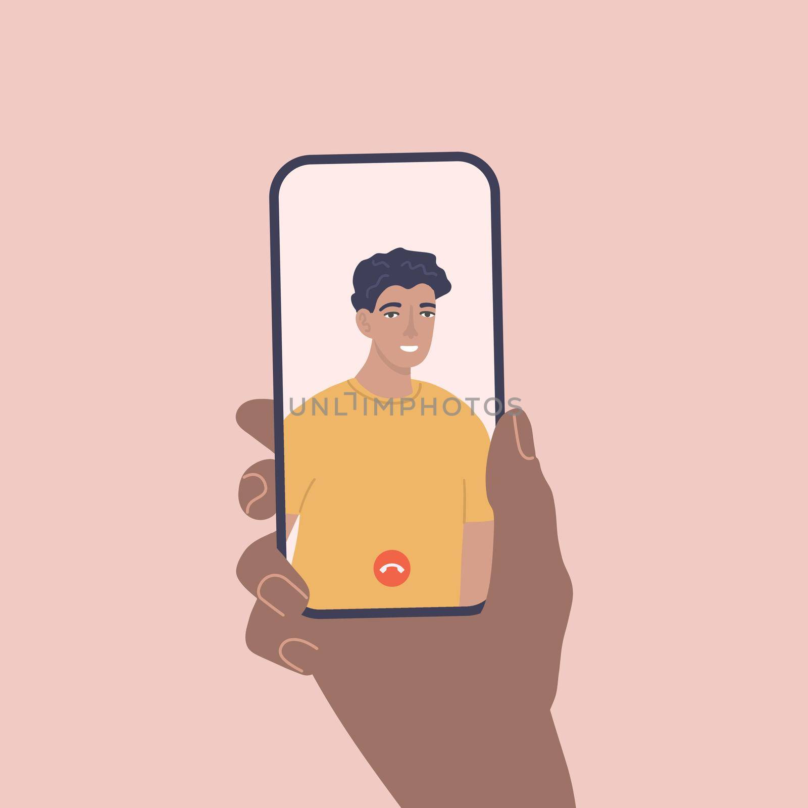 Incoming call on phone screen. Video chat. Calling service. Vector illustration