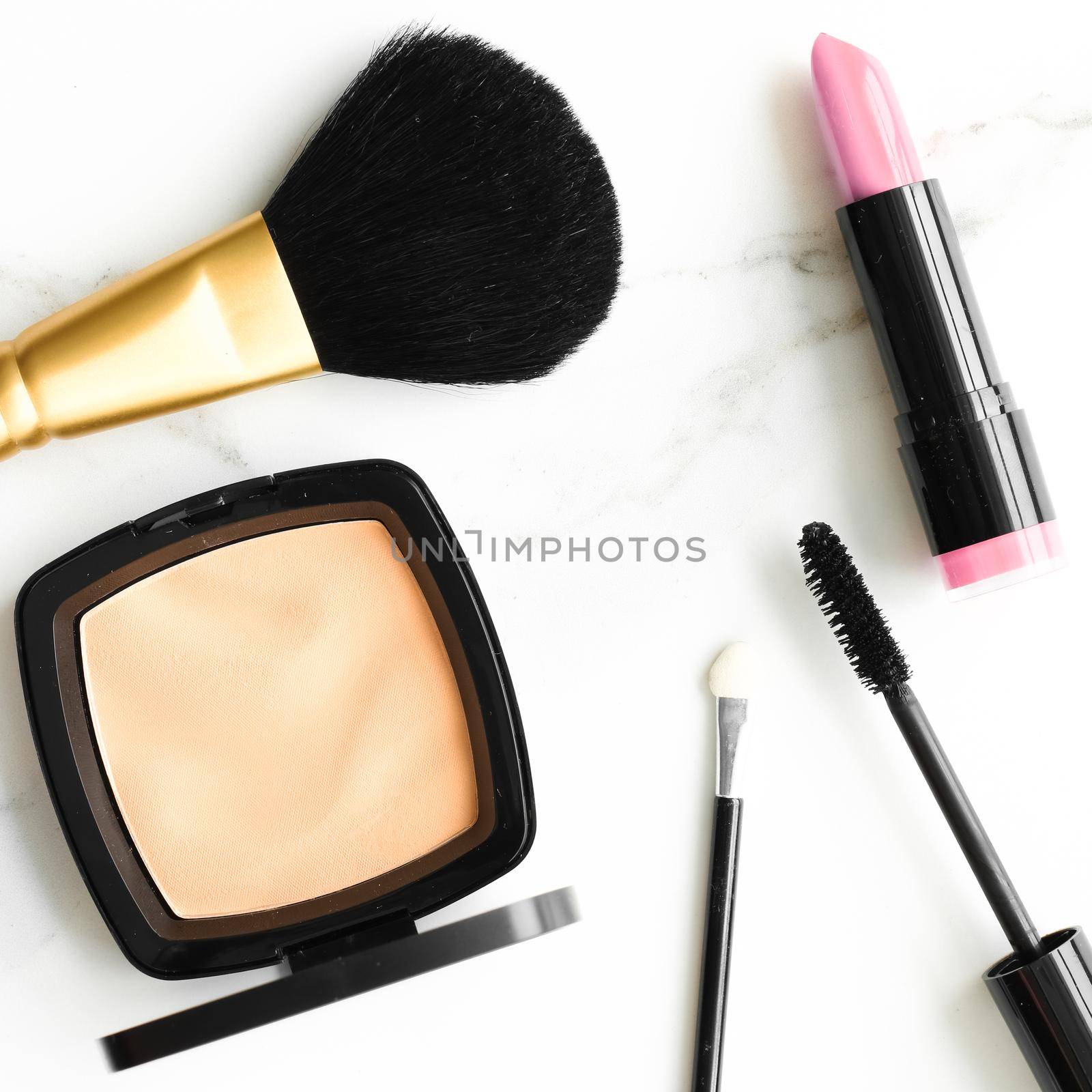 Make-up and cosmetics products on marble, flatlay background by Anneleven