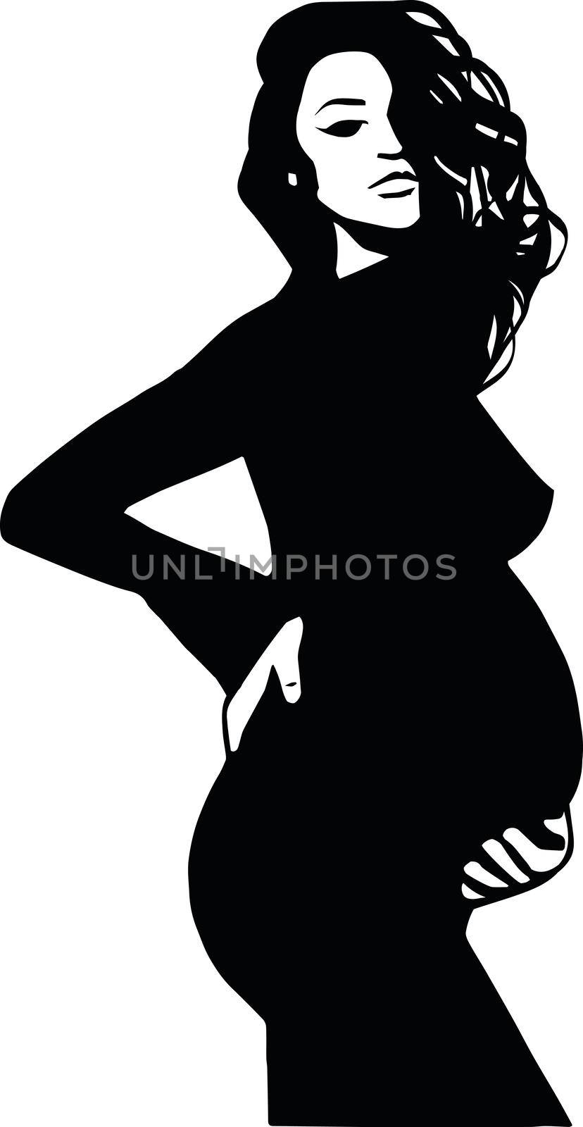 Pregnant Girl Showing Her Belly Vector Illustration