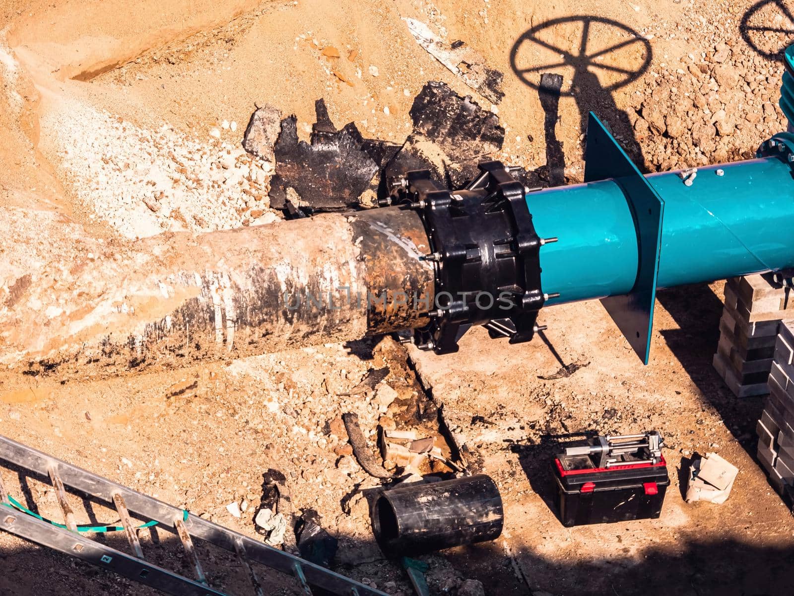 Large Underground Pipe fot water supply. Pipeline connection of desert town.  by rdonar2