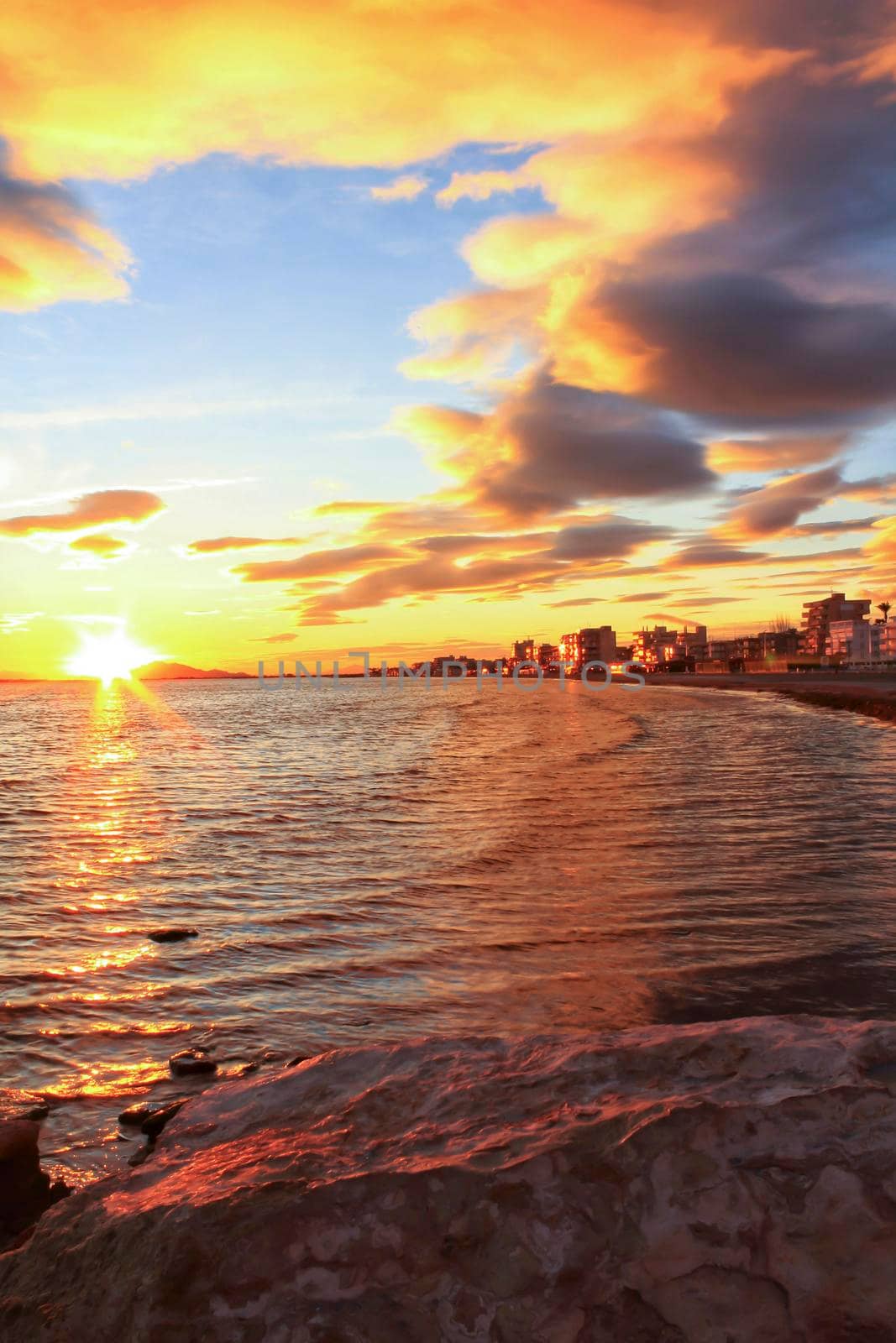 Colorful and Beautiful sky and sea at Sunset in Santa Pola, a small fishing village in southern Spain