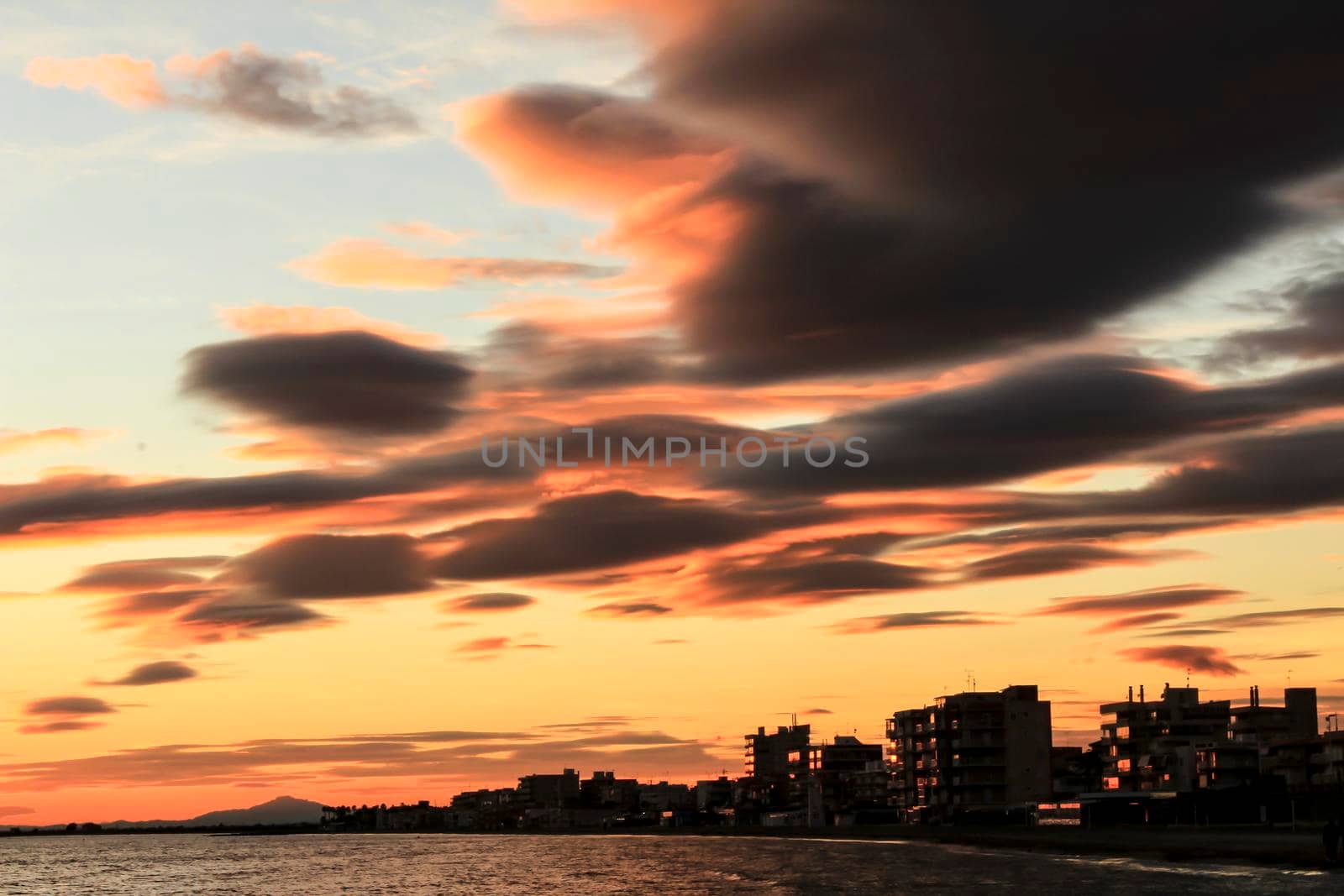 Colorful and Beautiful sky and sea at Sunset in Santa Pola, a small fishing village in southern Spain