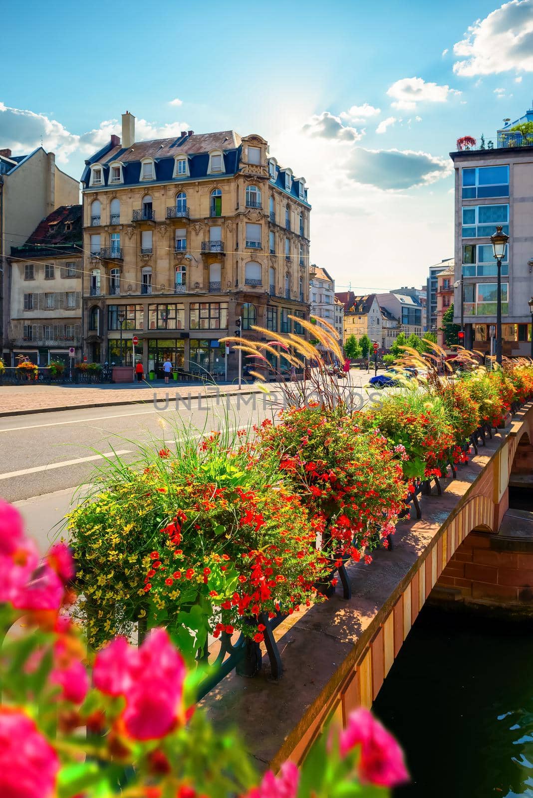 View on bridge of Strasbourg in bright sunny day