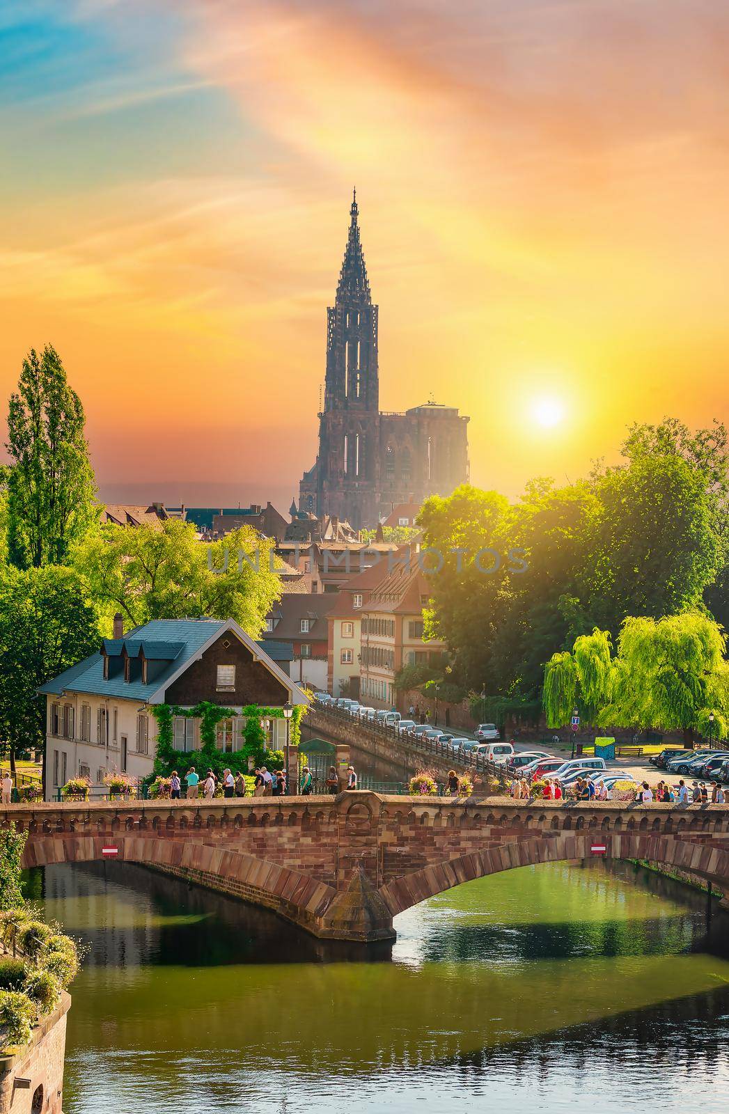 View of Covered Bridges in Strasbourg and cathedral