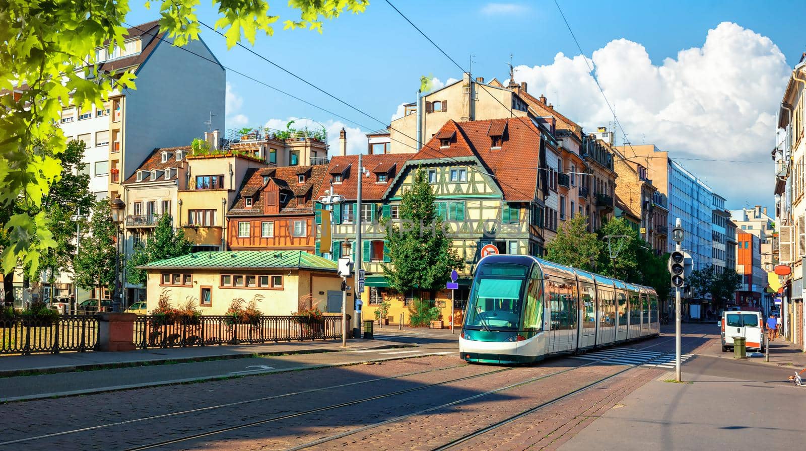 Modern tram on the street of Strasbourg, France
