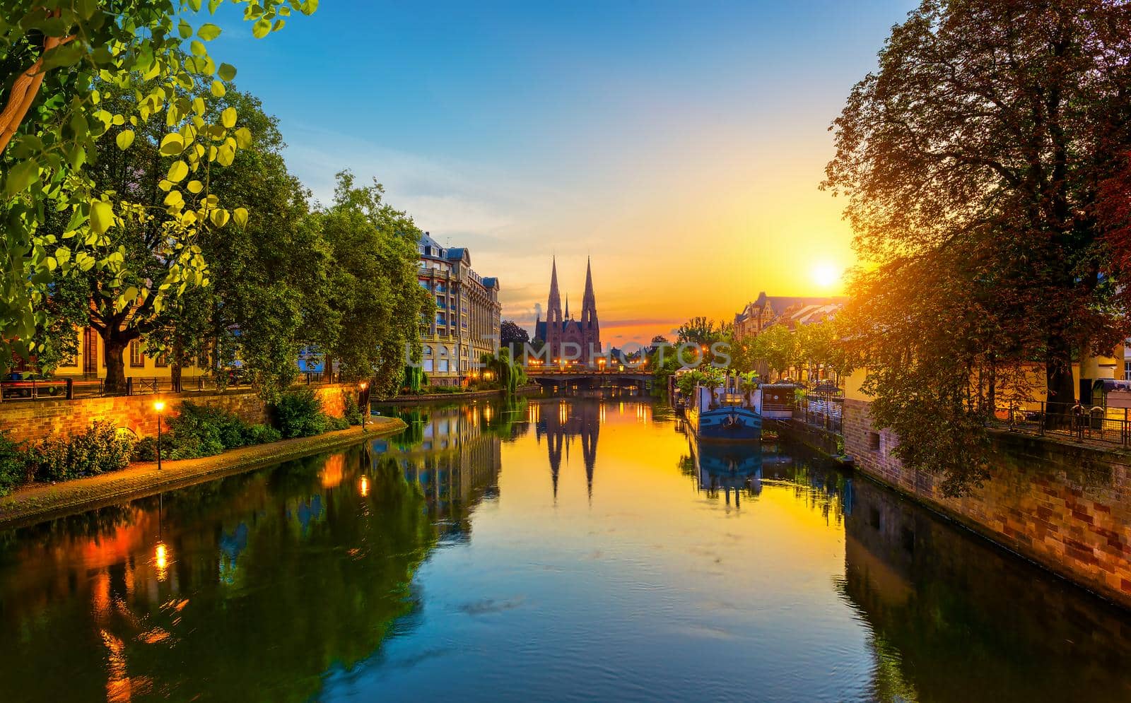 Reformed Church of St. Paul in Strasbourg at sunrise, France