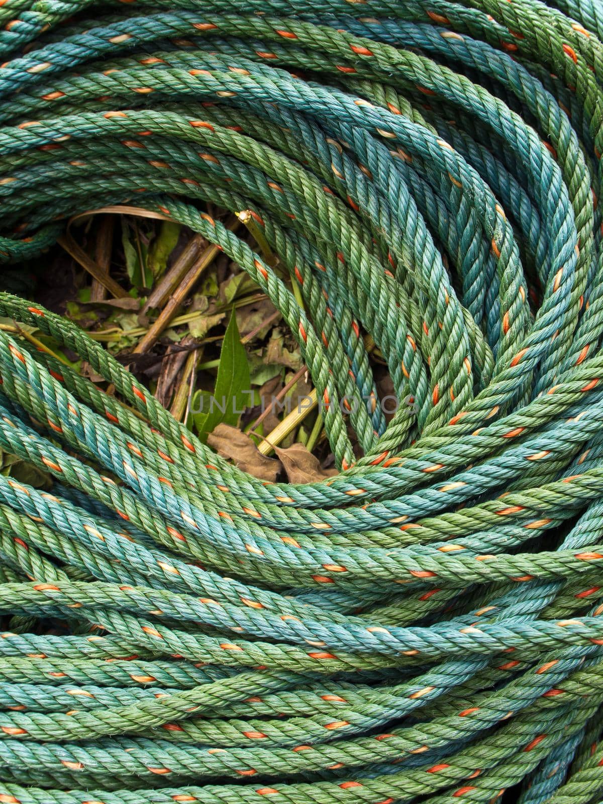 Roll bristly of green nylon rope