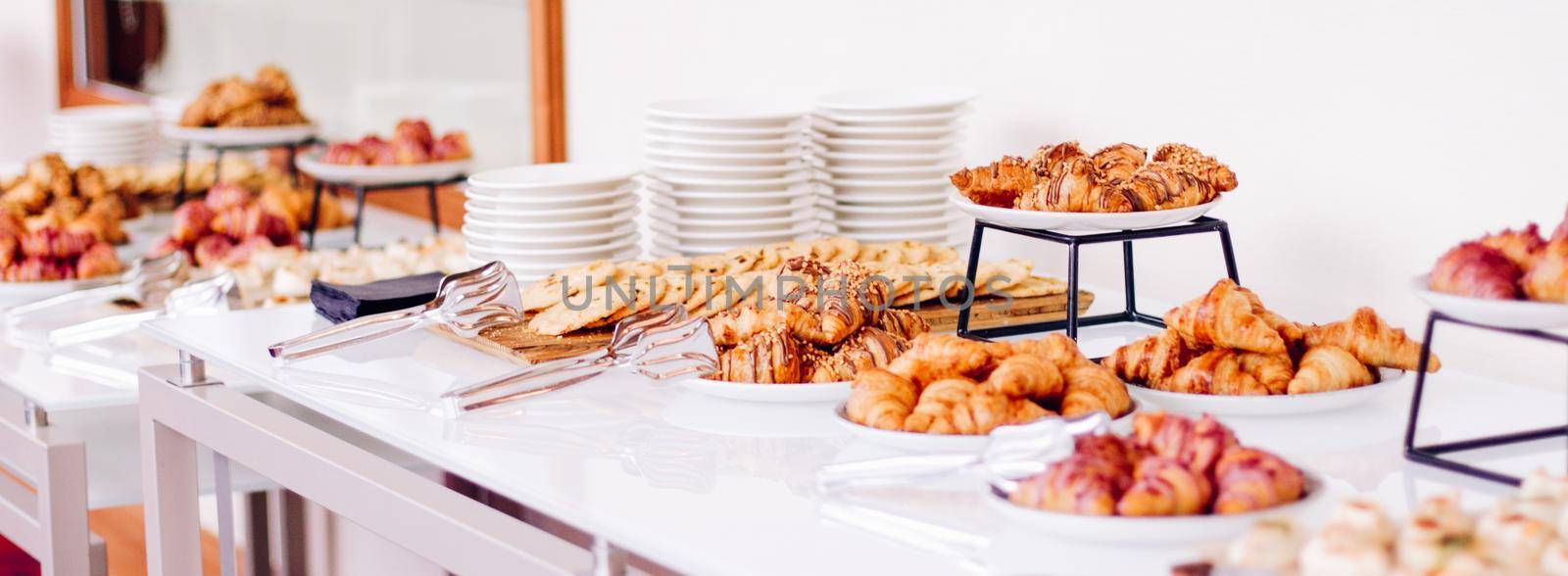 Pastry, cookies and croissants, sweet desserts served at charity event, holiday background banner for luxury brand design by Anneleven