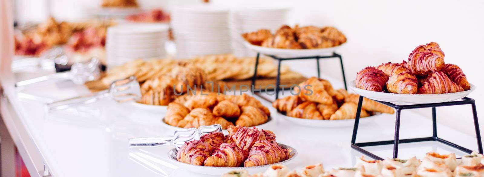Pastry, cookies and croissants, sweet desserts served at charity event, holiday background banner for luxury brand design by Anneleven