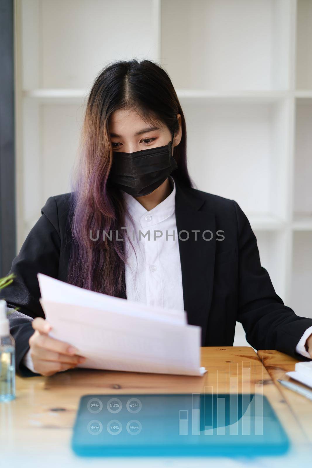 Closeup of Accountant female calculating tax report. Financial, business, analyze concept