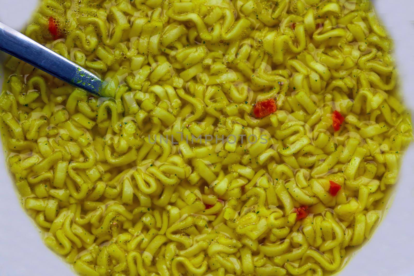 A plate of instant noodles. Unhealthy food