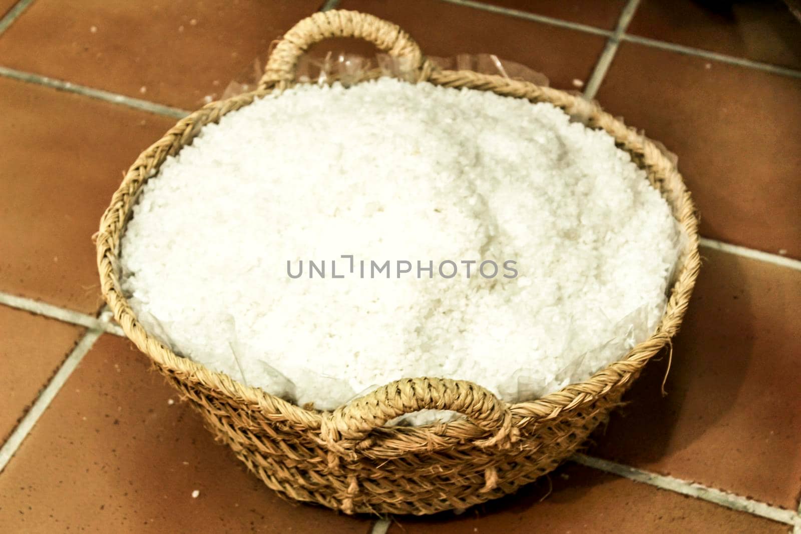 Sea salt stored for processing in Santa Pola saltworks