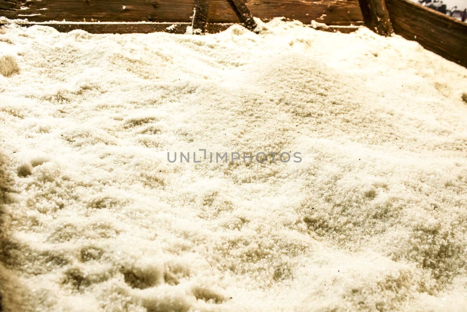Sea salt stored for processing in Santa Pola saltworks