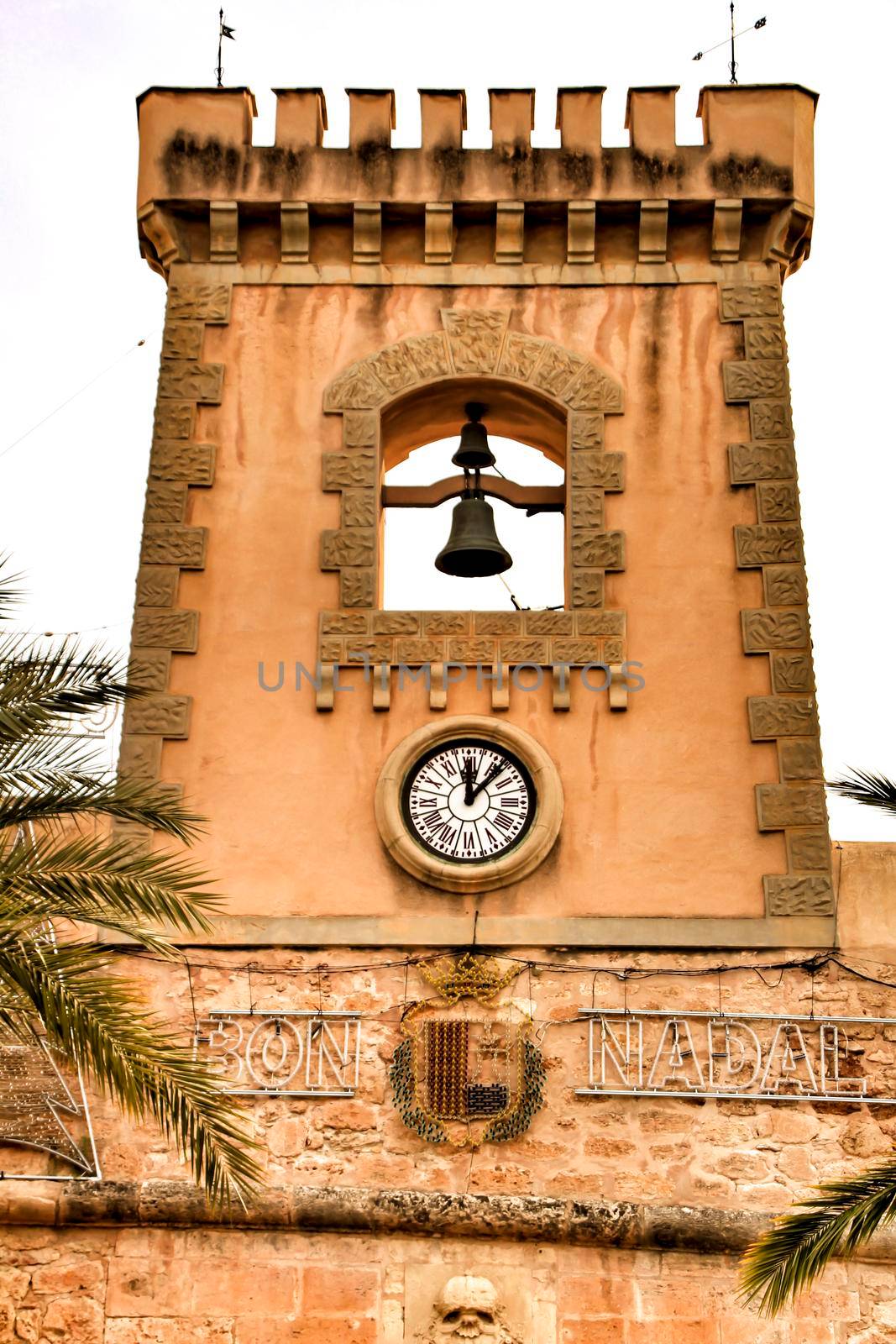 Tower and belfry of the Fortress castle of the fishing village of Santa Pola, Alicante, Spain
