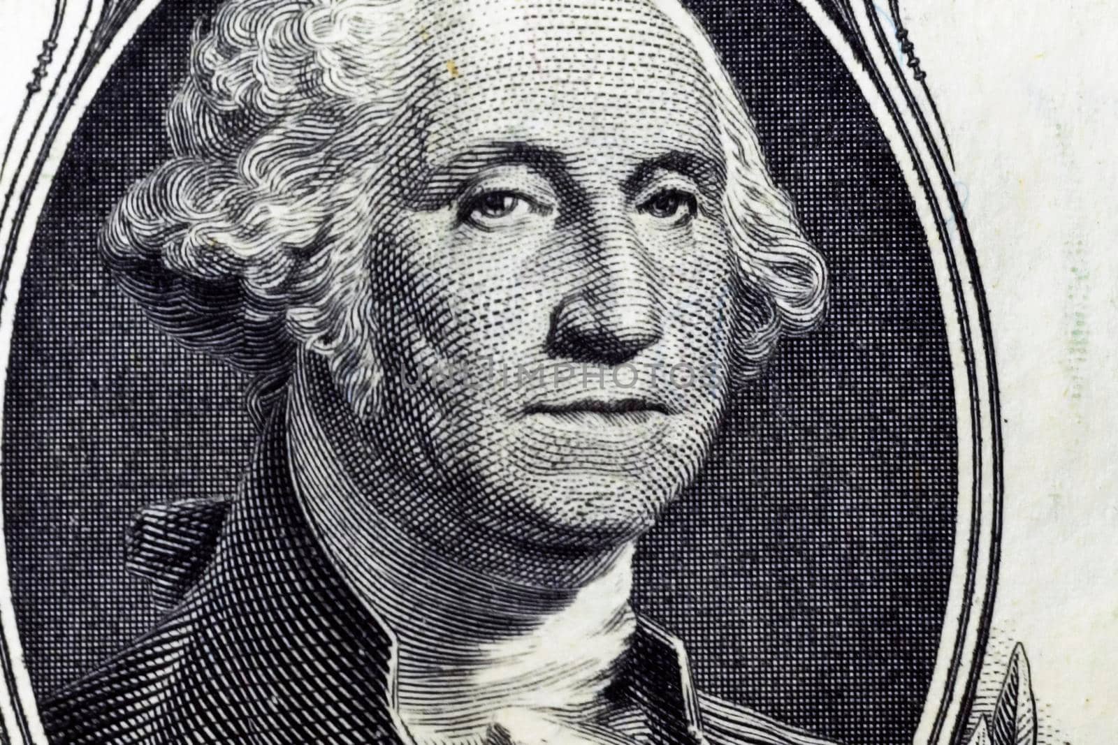 Portrait of George Washington on one dollar banknote. Close up. Surgut, Russia - 17, May 2021. by Essffes