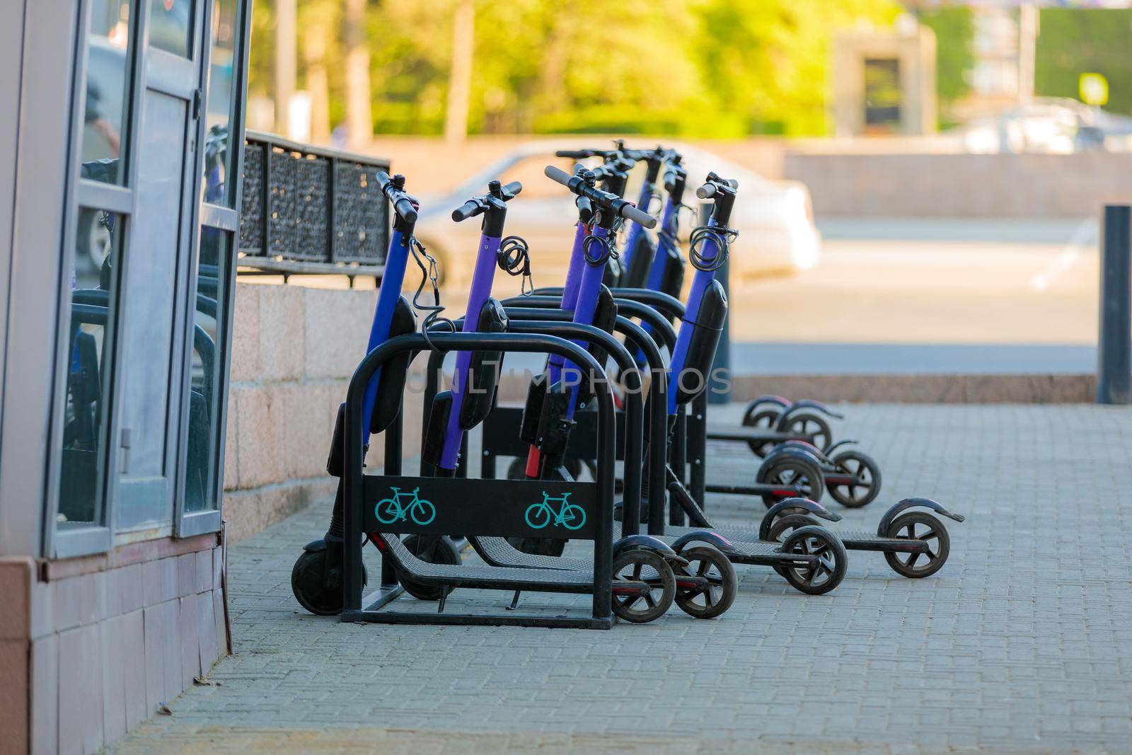 Electric scooters for sustainable urban transport. Transport rent, rent.