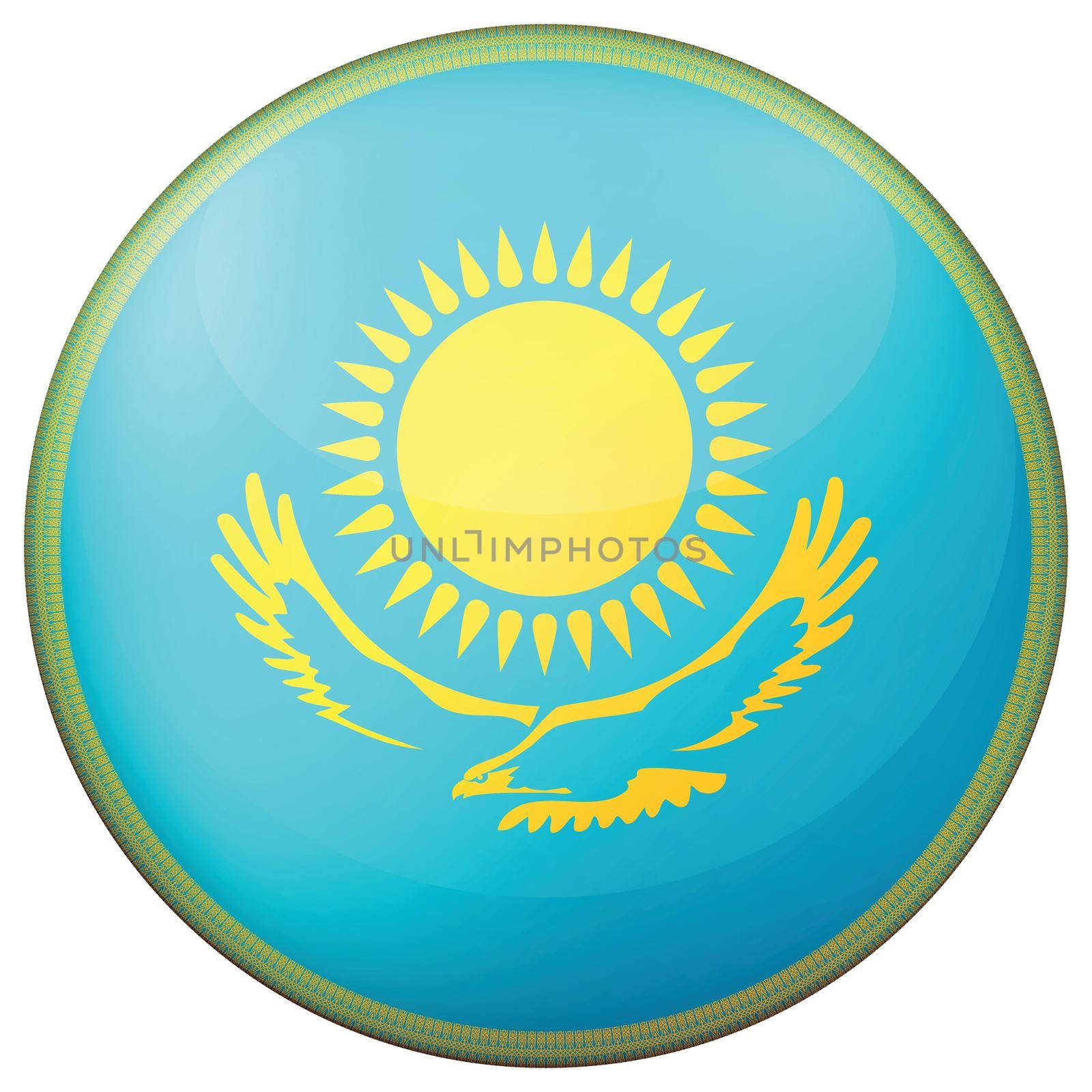 Glass light ball with flag of Kazakhstan. Round sphere, template icon. Kazakh national symbol. Glossy realistic ball, 3D abstract vector illustration highlighted on a white background. Big bubble by allaku