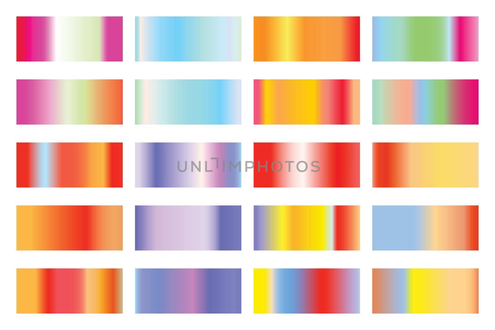 Metalic gradient collection with shiny colorful hologram. Holographic foil texture, gold rose, blue and golden gradation. Vector set for frame, ribbon, border, other design by allaku