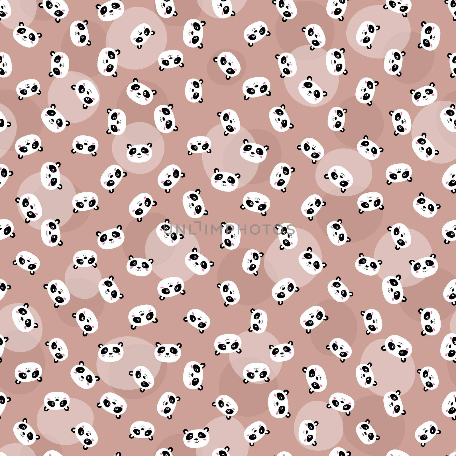 Seamless pattern with cute panda on color background. Funny asian animals. Card, postcards for kids. Flat vector illustration for fabric, textile, wallpaper, poster, gift wrapping paper by allaku
