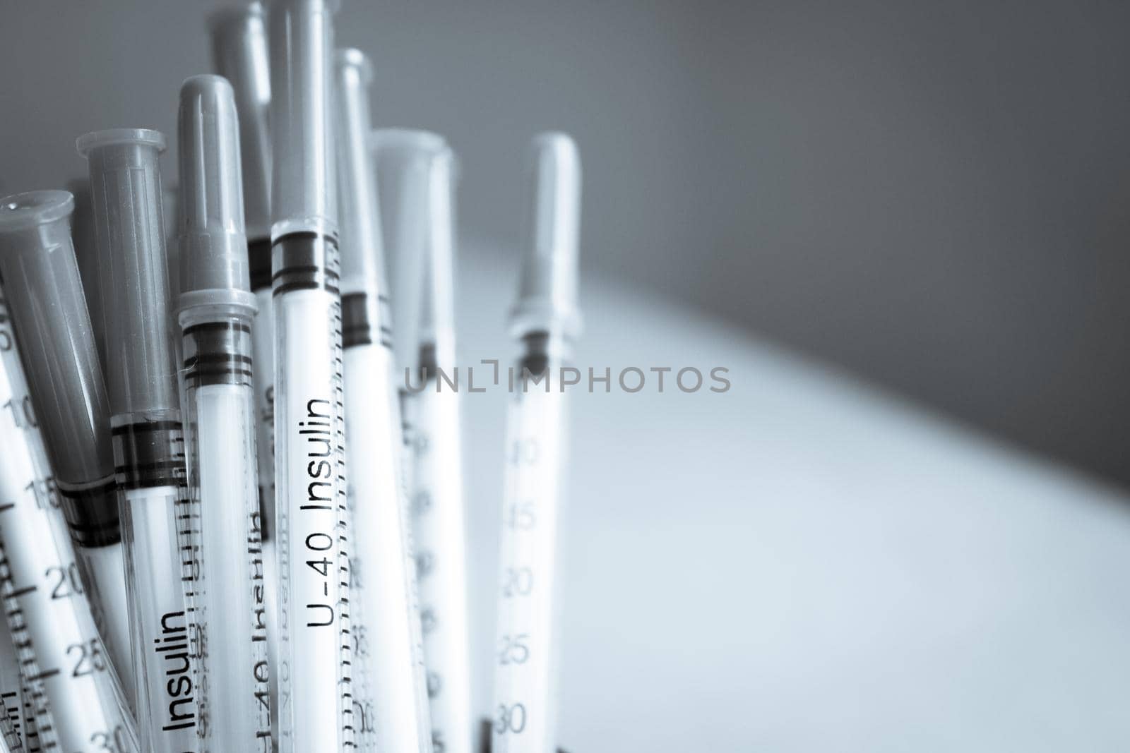 Set of syringes for injecting insulin. No people