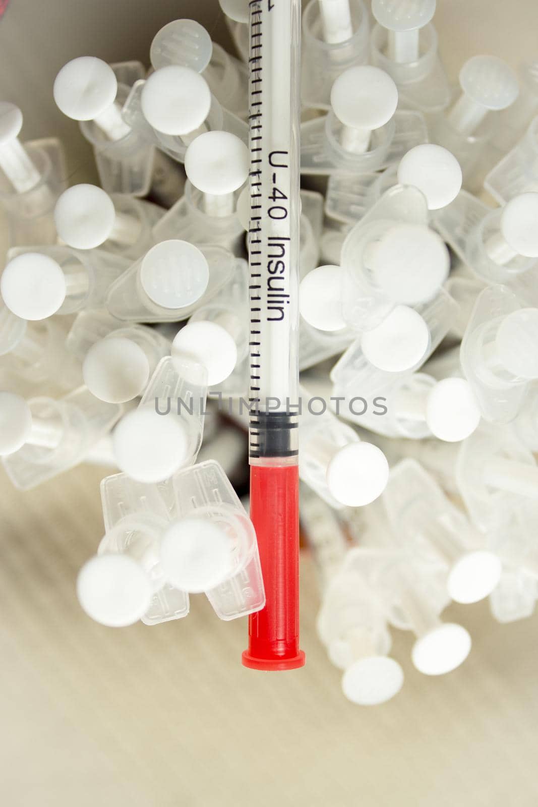 Set of syringes for injecting insulin. No people