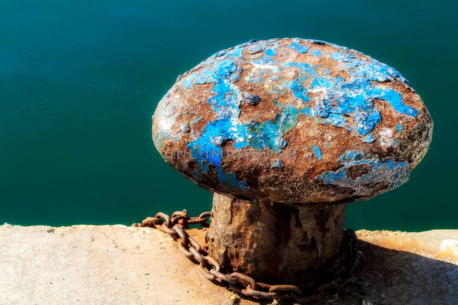 Mooring bollard post at the dock in Santa Pola, Alicante