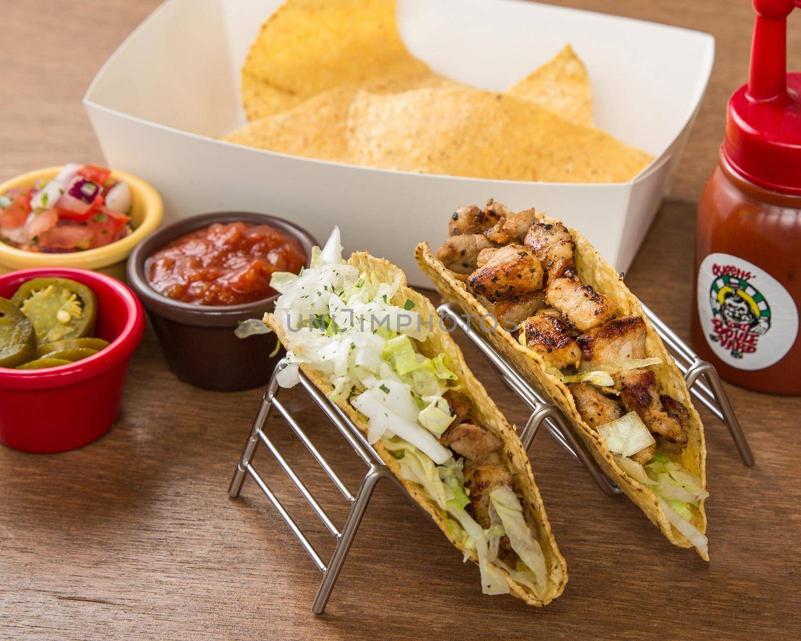 Mix of Mexican food on restaurant table