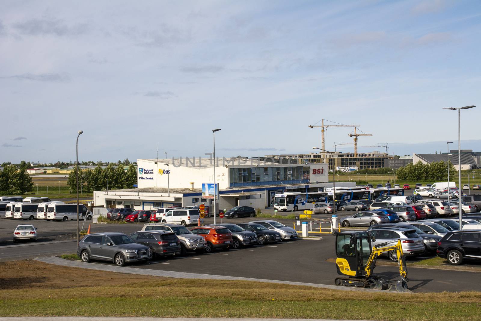 Reykjavik, Iceland, July 2019: BSI bus terminal, Reykjavik Excursions and flybus parking lot