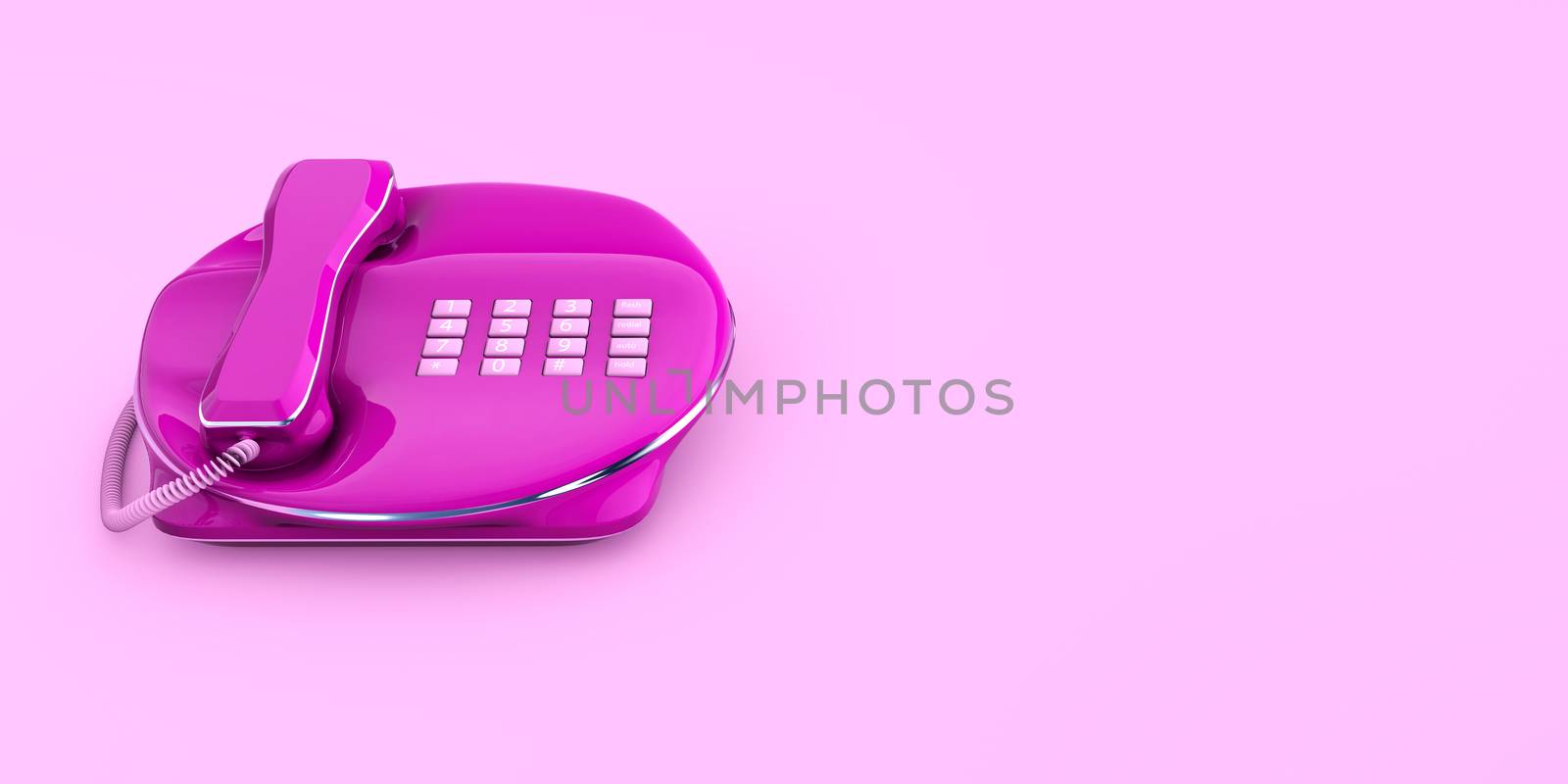 Fixed Phone close-up pink color contacted 3d concept 3d rendering isolated design