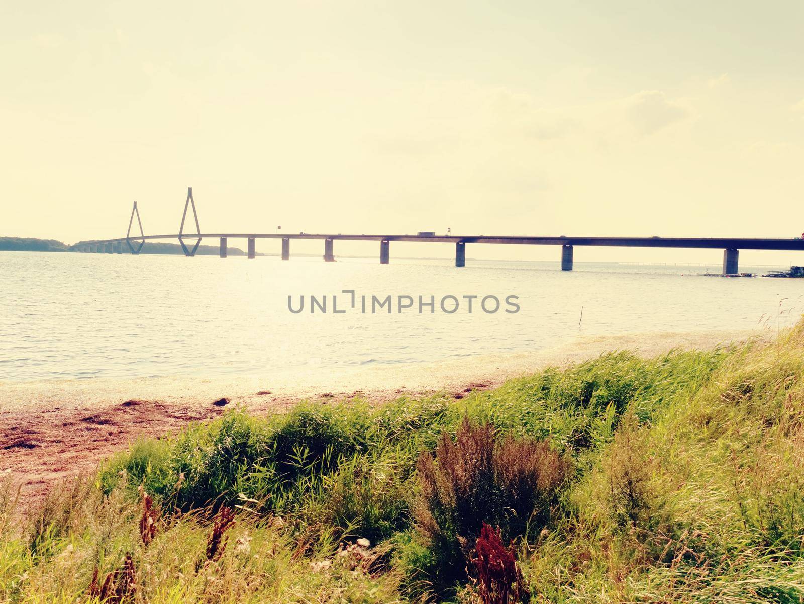 The Faroe Bridge (Danish: Farøbroerne). The two road bridge connect the islands of Falster and Zealand in Denmark, photo taken from Farø island.