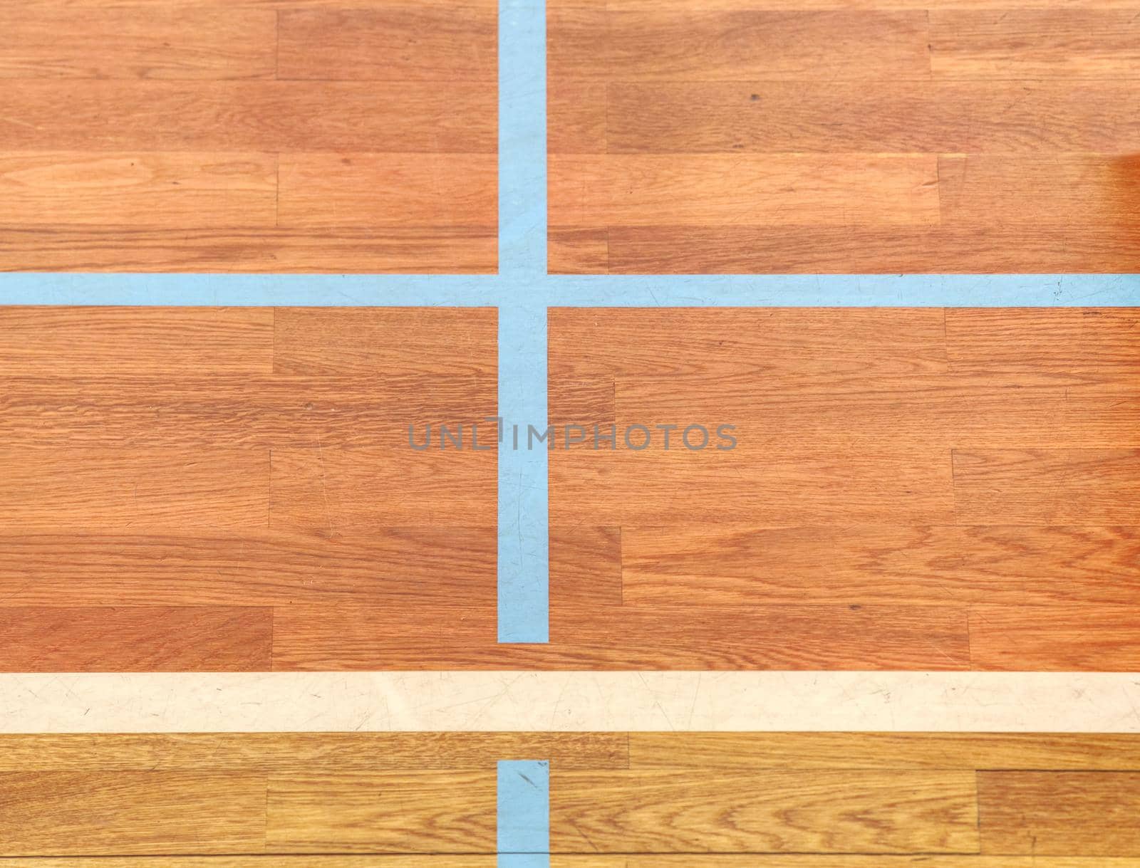 White line in hall playground. Renewal wooden floor. Colour Wooden floor for building materials , horizontal line 
