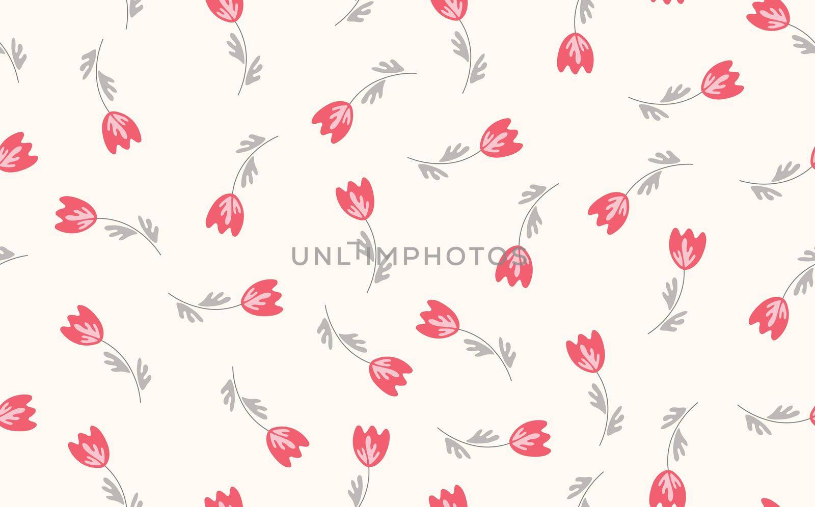 Seamless floral pattern based on traditional folk art ornaments. Colorful flowers on light background. Scandinavian style. Sweden nordic style. Vector illustration. Simple minimalistic pattern by allaku