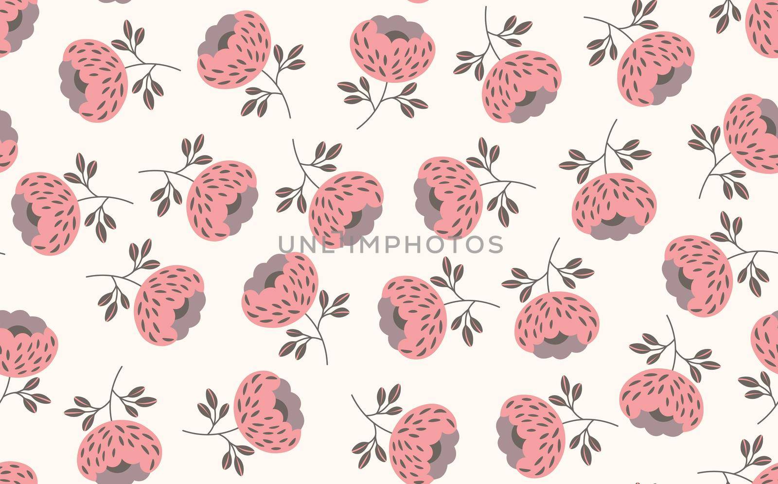 Seamless floral pattern based on traditional folk art ornaments. Colorful flowers on light background. Scandinavian style. Sweden nordic style. Vector illustration. Simple minimalistic pattern by allaku