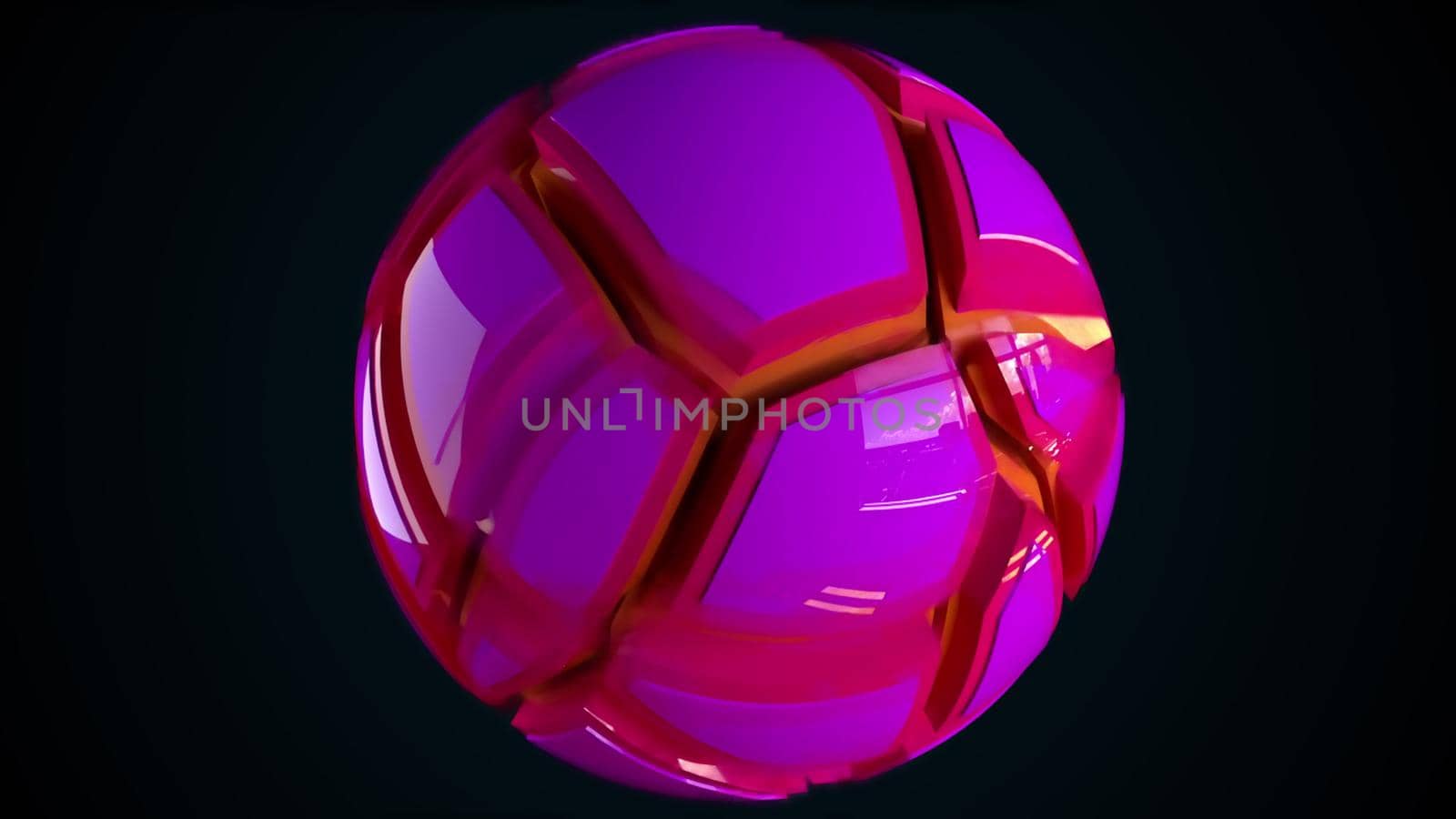 Damaged 3d render ball with cracked geometric fragments. Broken futuristic planet from underground tectonic explosion. Brittle ceramic shell scattering from impact