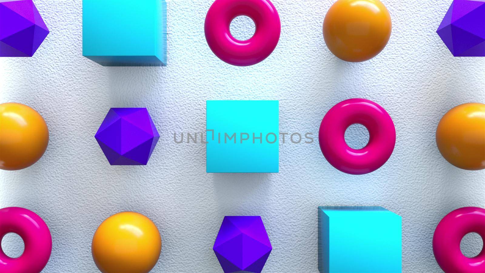 Low poly 3d render of sphere with simple cubes. Minimalist rings in trendy movement dynamic primitivism. Vivid shapes with highlights and creative glossy installation elements