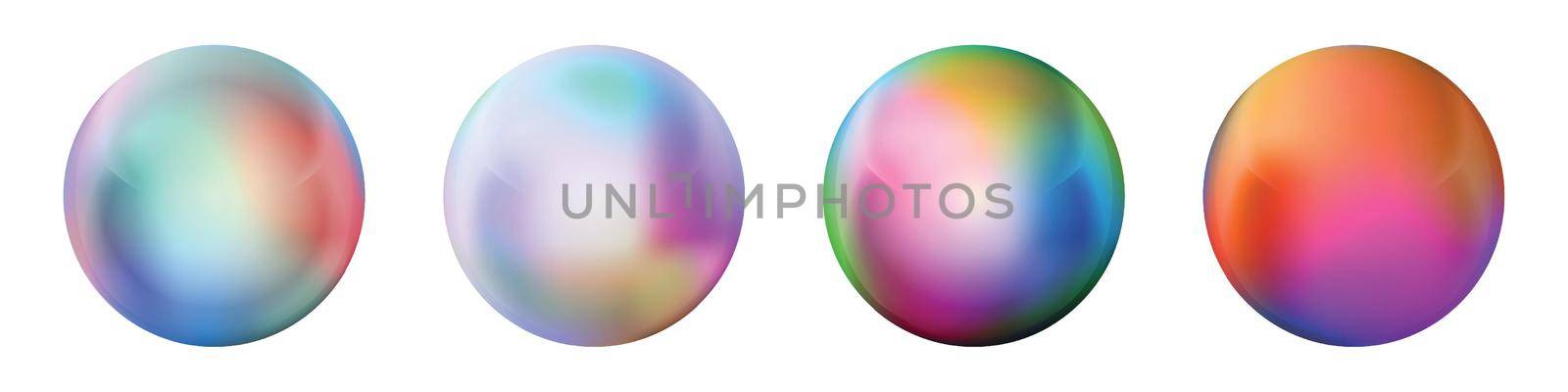 Set with glass colorful balls. Glossy realistic ball, 3D abstract vector illustration highlighted on a white background. Big metal bubble with shadow by allaku