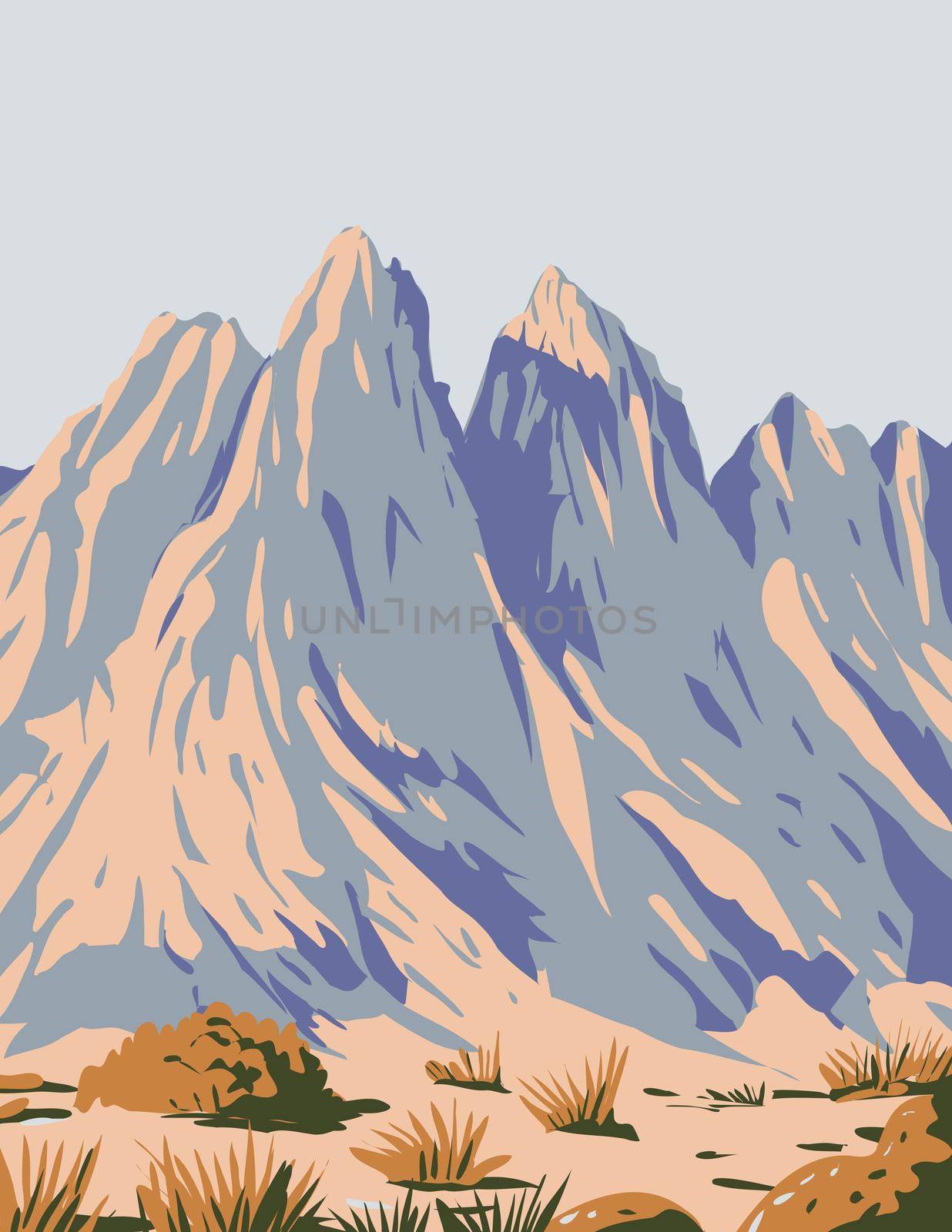 Organ Mountains-Desert Peaks National Monument Located in Mesilla Valley in the State of New Mexico USA WPA Poster Art by patrimonio