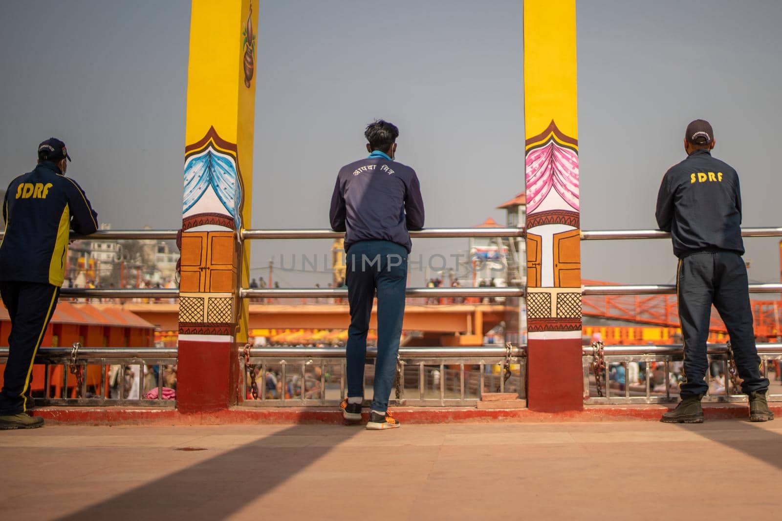 Haridwar, Uttarakhand India April 06, 2021. Policemen spreading awareness of protection from Coronavirus to stay safe from Coronavirus during Maha Kumbh 2021. Apple prores 422 High-quality 4k footage.