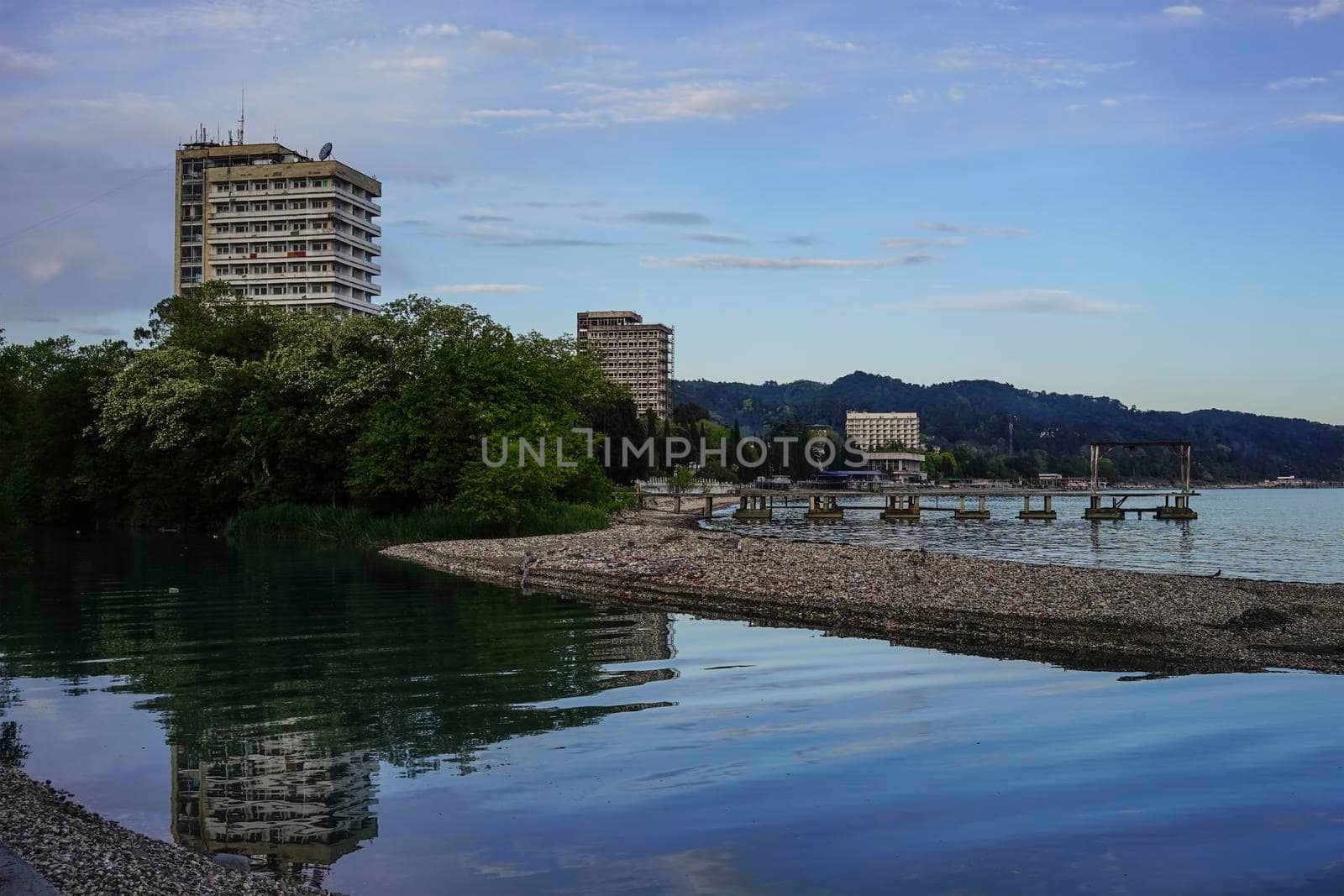 Urban landscape with views of the coastline of Sukhumi, Abkhazia.