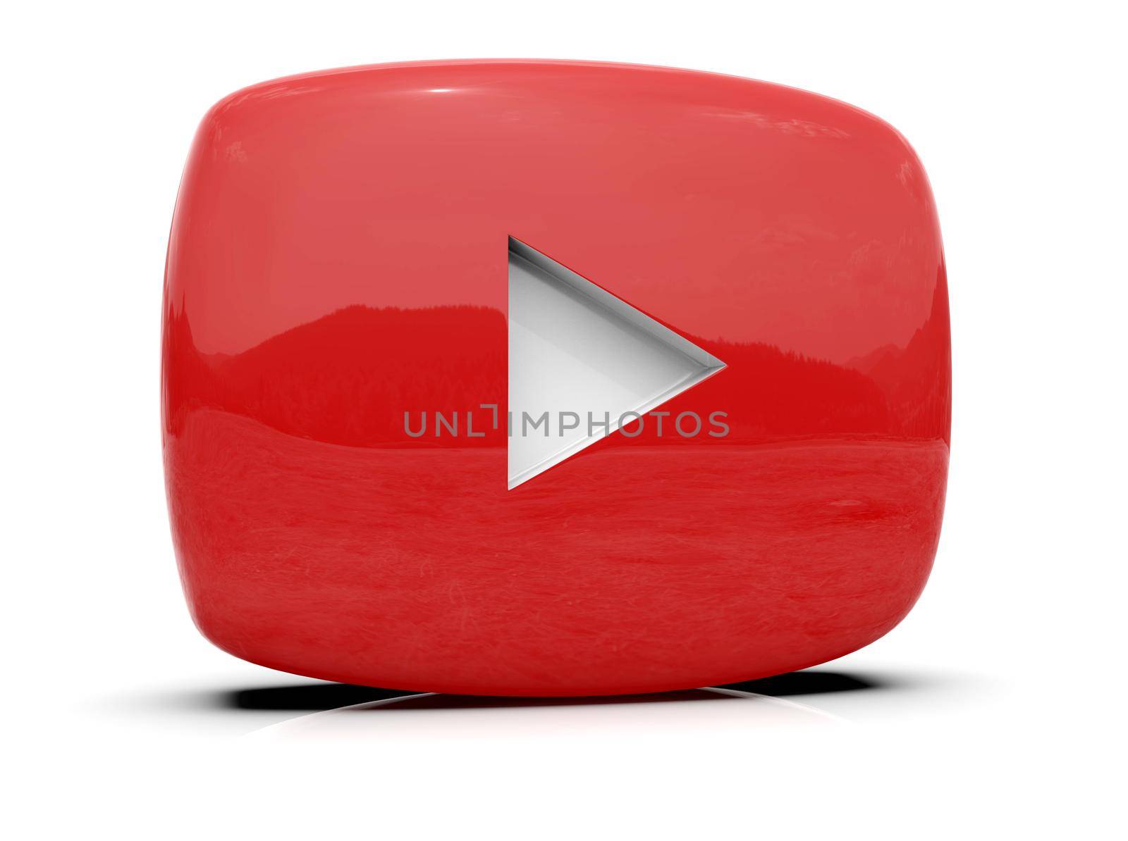 Youtube Play Button Sign Video Icon Logo, Online Broadcasting Service Symbol, Social Media Sign, Youtube Video Streaming Mobile App, Video-Sharing Site Upload, View and Share Videos, 3d Illustration