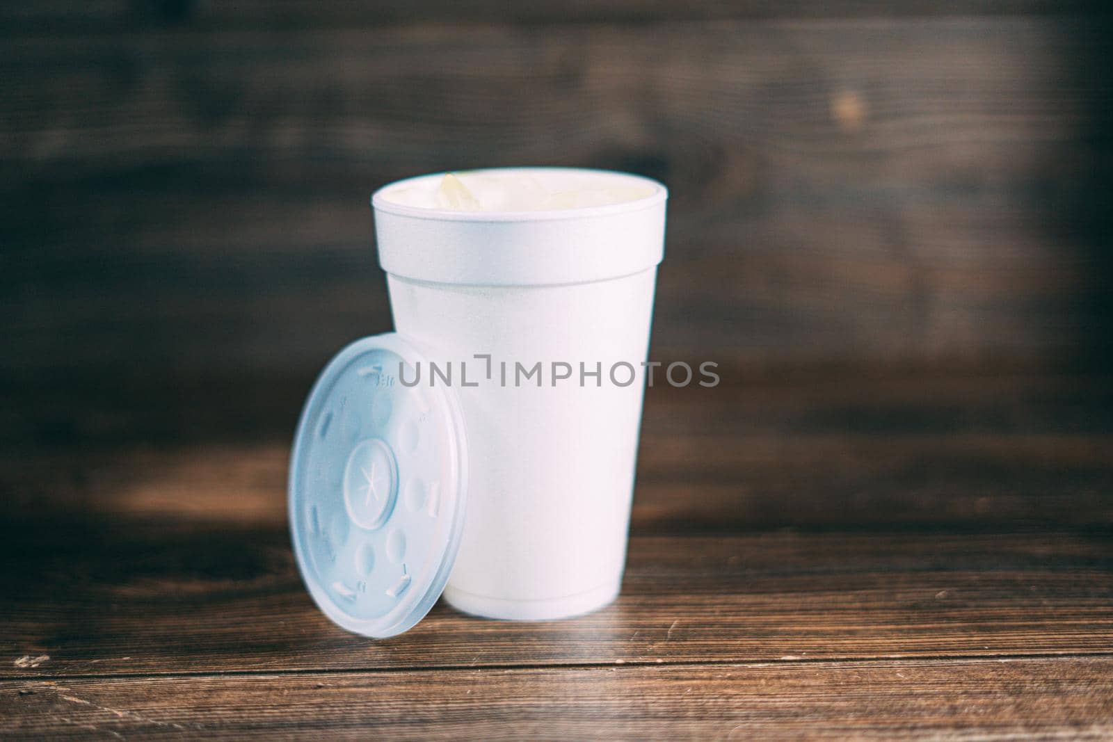 A white disposable styrofoam cup
