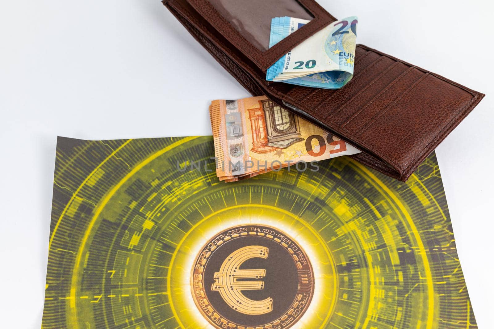 20 and 50 euro banknotes with currency symbol and wallet by carfedeph