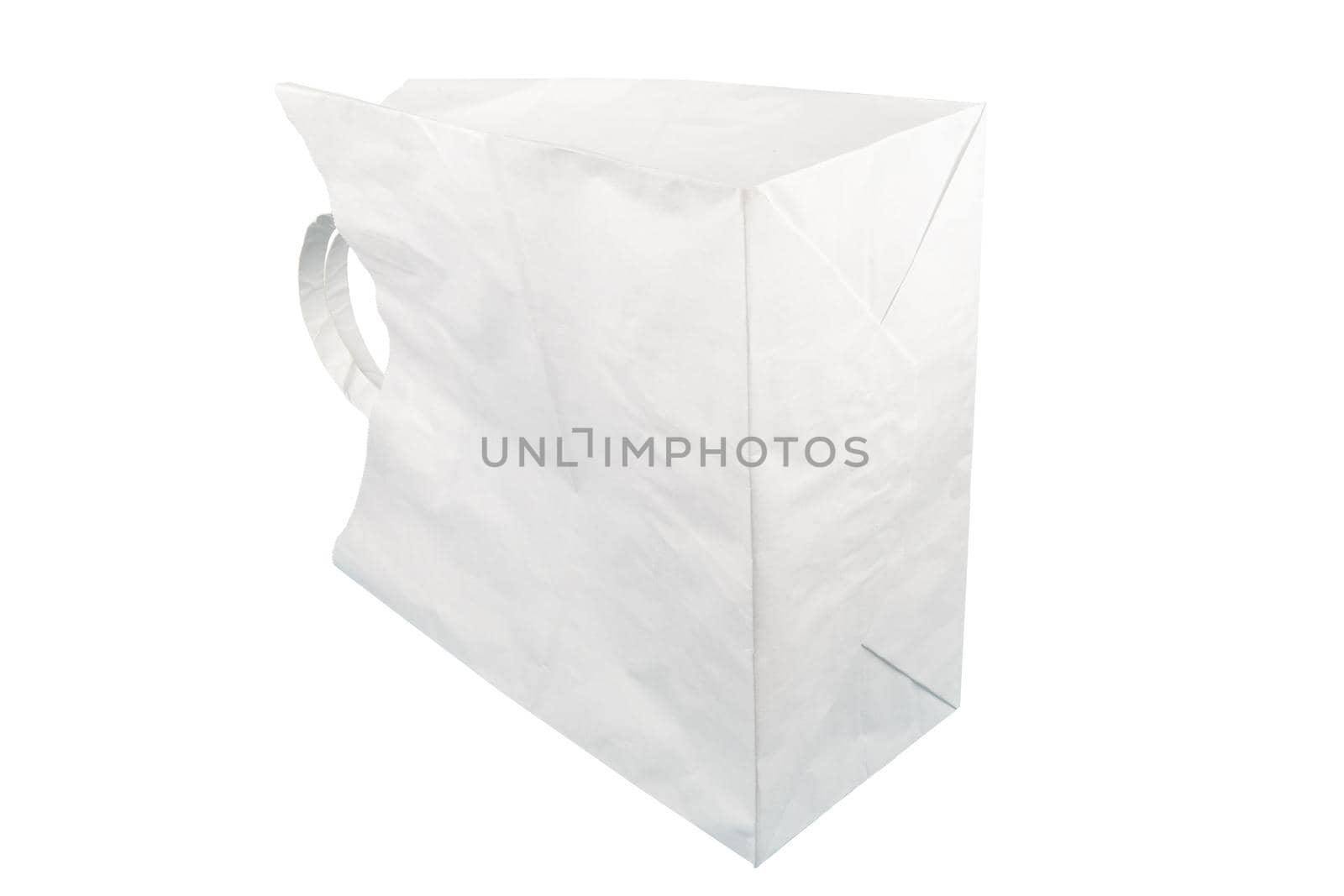 used white paper bag with handles isolated on white background.