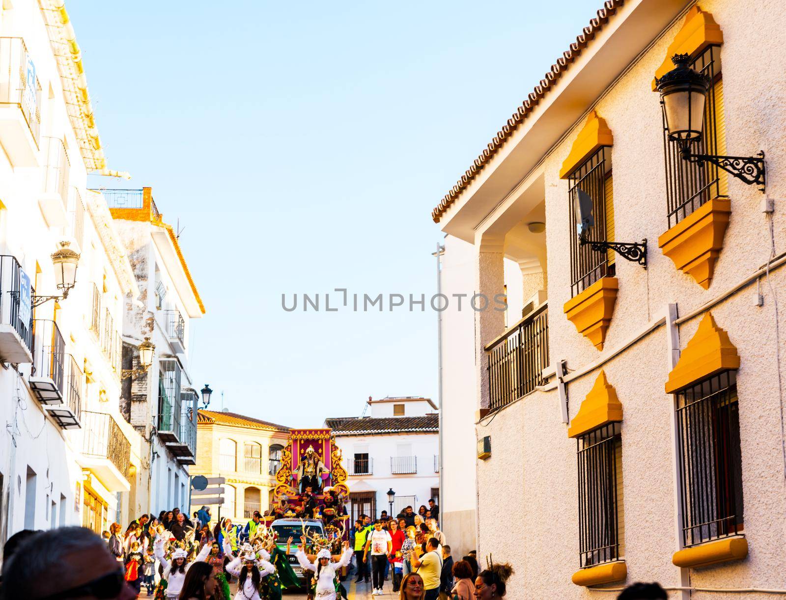 VELEZ-MALAGA, SPAIN - JANUARY 5, 2018 Parade on the occasion of the Epiphany holiday  in Malaga province, holiday day, procession